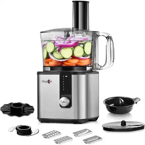 MAGICCOS 8-Cup Citrus Juicer Food Processor - 750W Multifunctional Food Processor Vegetable Chopper, 5 Variable Speeds & Pulse for Chopping, Slicing, Fine/Coarse Grating, Emulsifying & Juicing