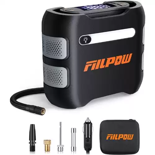 FIILPOW Air Compressor Tire Inflator Portable Air Pump for Car Tires 12V DC Auto Tire Pump with Digital Display, 150 PSI with Emergency LED Light for Car, Motorcycles, Bicycle and Other Inflatables