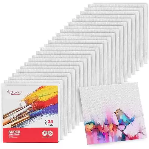 Artlicious Super Value 24 Pack of Canvas Panels Boards for Painting (5x5)