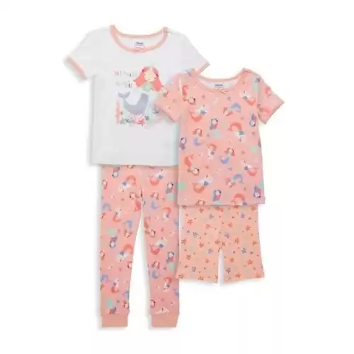 LITTLE ME Little Girl's 4-Piece Mermaid-Print & Star-Print Set