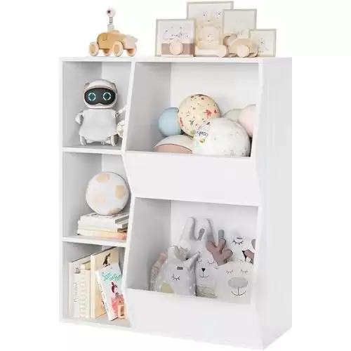 Homfa 5 Cube Kids' Bookcase, Children's Toy Storage Cabinet, Toddlers' Wide Bookshelf, White Finish