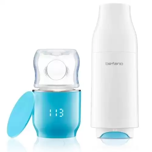 Befano Portable Bottle Warmer for Travel, Leak-Proof Bottle Warmer for Breastmilk and Formula. On The Go Baby Milk Warmer Set with Formula Dispenser, Precise Instant Temperature Display, BPA Free