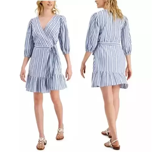 TOMMY HILFIGER Women's Striped Faux-Wrap Dress