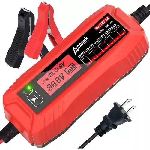 Ampeak Car Battery Charger: 6V/12V 0.8A/5A Auto Trickle Charger Maintainer with Winter Mode, Pulse Maintenance, LCD Display, ETL