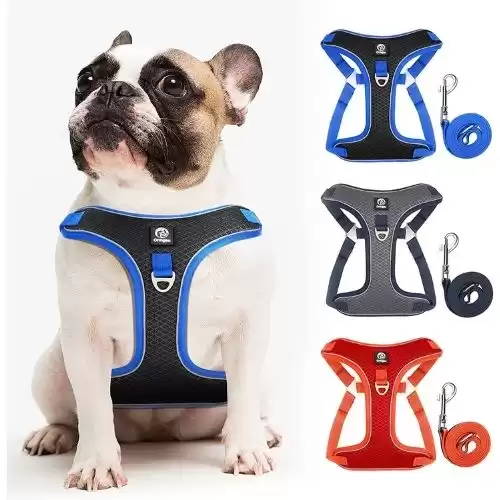 Ormgau Dog Harness, No-Pull Pet Harness with 2 Leash Clips, Adjustable Soft Padded Dog Vest, Reflective No-Choke Pet Oxford Vest with Easy Control Handle for Small to Large Dogs（Black-L）