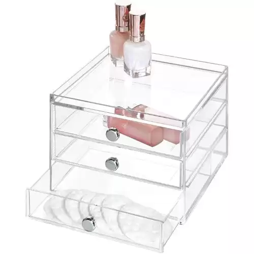 iDesign 3 Plastic Vanity, Compact Slim Storage Organization Drawers Set for Cosmetics, Dental Supplies, Hair Care, Bathroom, Dorm, Desk, Countertop, Office, 6.5