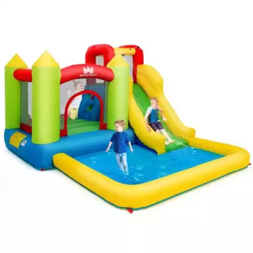 Costway Inflatable Bounce House Water Slide Jump Bouncer w/Climbing Wall and Splash Pool