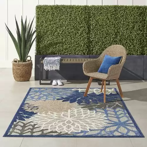 Nourison Aloha Indoor/Outdoor Floral Blue/Multicolor Area Rug (6' x 9'), 6'X9',