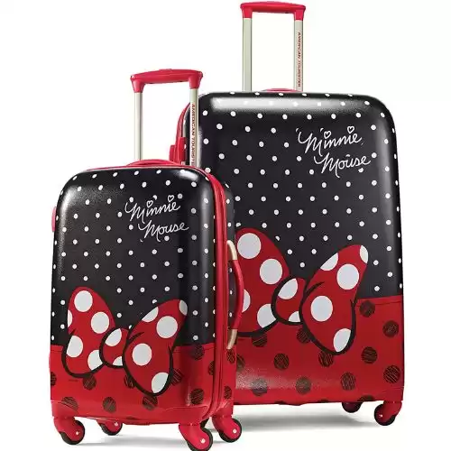 AMERICAN TOURISTER Kids' Disney Hardside Luggage with Spinner Wheels, Minnie Mouse Red Bow, 2-Piece Set (21/28)