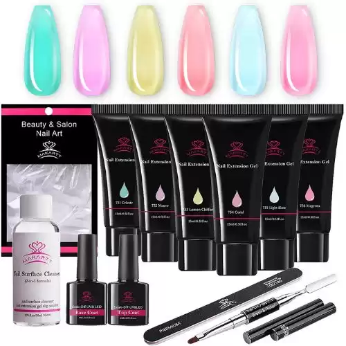 Makartt Jelly Poly Nail Gel Kit 6 Pastel Color Gel Nail Builder 15ML Translucent Nail Gel for Nail Building and Nail Extension Gel Nail Kit with Slip Solution Dual Form All-in-one Gel Nail Starter Kit