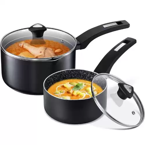 Saucepan with Lid - 3 Quart Pot + 1.5 Quart, Pans, Saucepan Set, Nonstick Sauce Pan with Lid, Sauciers, Xylan Nonstick Saucepan, 4.4