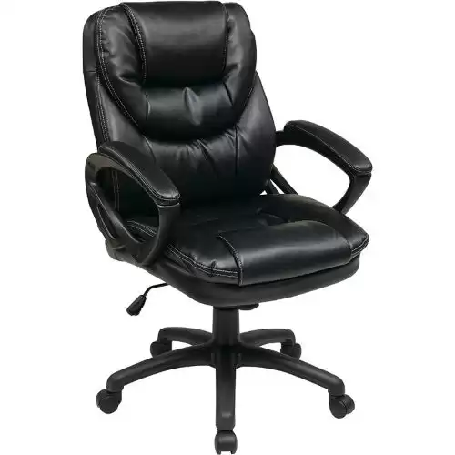 Office Star FL Series Faux Leather Manager's Adjustable Office Chair with Lumbar Support, Tilt Control, and Padded Arms, High-Back, Black