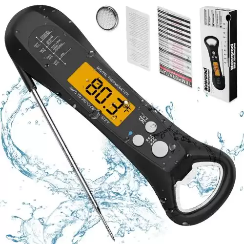 Instant Read Meat Thermometer for BBQ, INSO Digital Food Grill Thermometer, Fast Precise Waterproof Thermometer Wireless with Backlight, Magnet, Foldable Probe for Outdoor Cooking, Kitchen