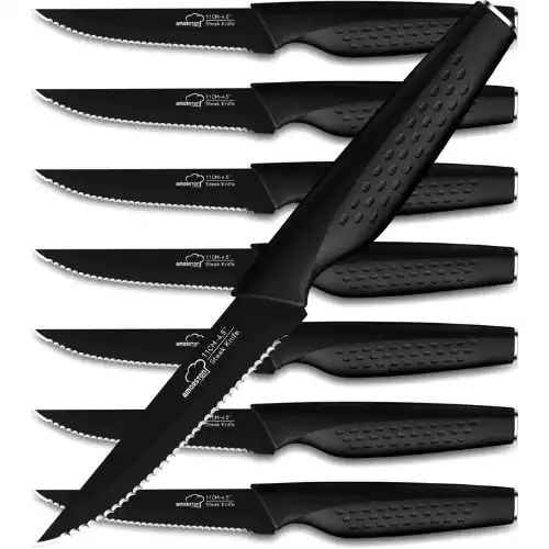 Steak Knives Set of 8, Stainless Steel Steak Knife Set, Serrated Steak Knives Dishwasher Safe, Elegant Black