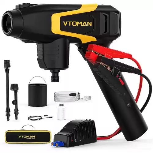 VTOMAN ToolCore V32 Cordless Pressure Washer, Portable Pressure Washer Battery with Car Jump Starter, Power Water Cleaner with 6-in-1 Nozzle, 6m Hose, for Washing Car, Windows, Floor