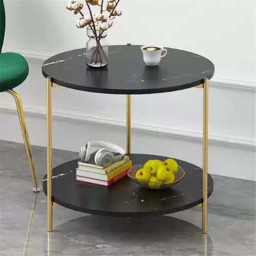 Novashion 2-Tier Marble Round Coffee Table (Black)