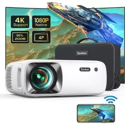 Sovboi 5G WiFi Outdoor Bluetooth Projector 4K Supported, 9800L 400 ASIN Native 1080P Projector,4D/4P Keystone & 50% Zoom Mini Movie Projector, Soi-Smart System Portable Projector For Phone/PC/TV S...