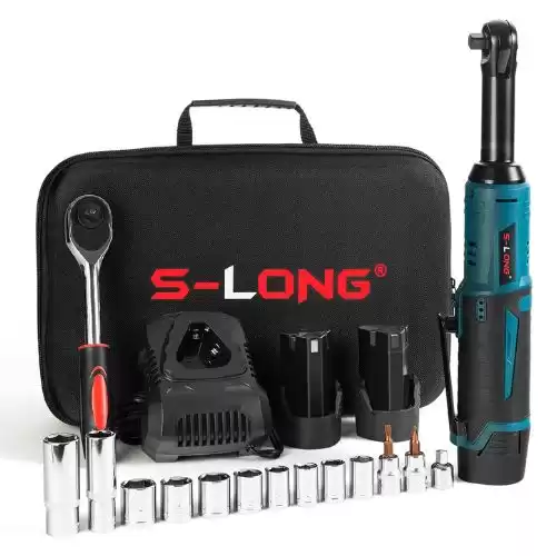 S-LONG Cordless Ratchet Wrench Set with Extended Head, 3/8