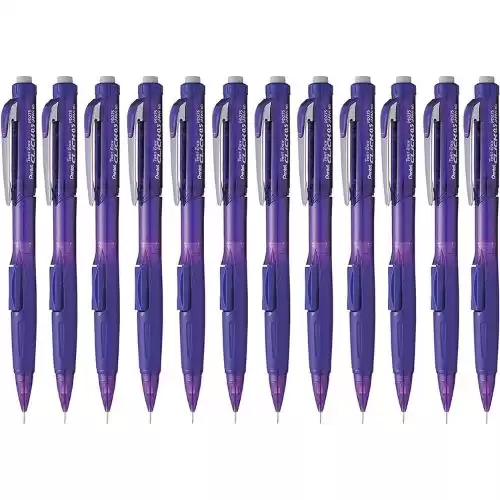 Pentel Twist-Erase CLICK Mechanical Pencil (0.5mm) Transparent Violet Barrel, Box of 12 (PD275TV)