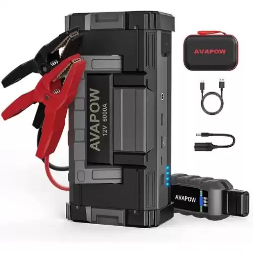 AVAPOW 6000A 32000mAh Car Battery Jump Starter(for All Gas or Upto 12L Diesel) Powerful Car Jump Starter with Dual USB Quick Charge and DC Output,12V Jump Pack with Built-in LED Bright Light