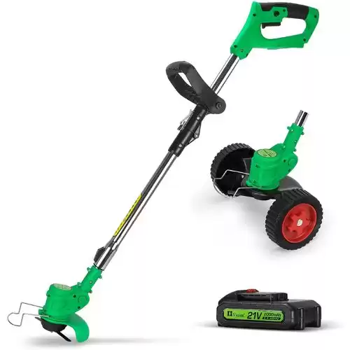 Cordless Weed Eater String Trimmer,3-in-1 Lightweight Push Lawn Mower & Edger Tool with 3 Types Blades,21V 2Ah Li-Ion Battery Powered for Garden and Yard,Green