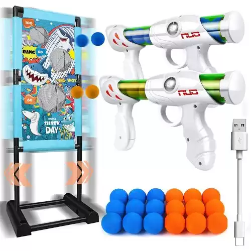 Kaufam Gun Toy Gift for 5 6 7 8 9 10+ Years Old Boys Shooting Game Toys Birthday for Kids Girls, Moving Shooting Target with 2 Popper Guns & 18 Foam Balls Compatible with Nerf Toys