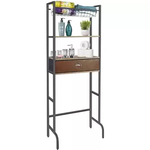 Over The Toilet Storage, Over Toilet Bathroom Organizer with Drawer / Bathroom Shelf Above The Toilet / Bathroom Space Saver / Bathroom Rack Over The Toilet with 3 Tiers Shelves, Freestanding