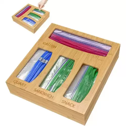 Ziplock Bag Organizer Bamboo Storage - Ziploc Bag Organizer Baggie Organization Sandwich Gallon Bag Holder Zip Lock Food Bag Container Plastic Bag Organizer