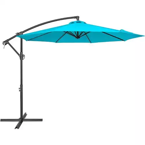 MCADORE 10' Patio Offset Hanging Umbrella, Outdoor Market Cantilever Umbrella Polyester Material Shade UV Protection for Backyard, Garden, Lawn and Poolside w/8 Ribs & Easy Tilt Adjustment (T...