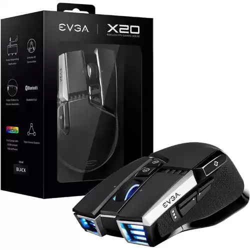 EVGA X20 Gaming Mouse, Wireless, Black, Customizable, 16,000 DPI, 5 Profiles, 10 Buttons, Ergonomic 903-T1-20BK-KR