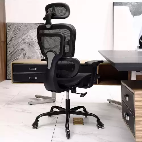 Office Chair, KERDOM Ergonomic Desk Chair, Comfy Breathable Mesh Task Chair with Headrest High Back, Home Computer Chair 3D Adjustable Armrests, Executive Swivel Chair with Roller Blade Wheels (Black)