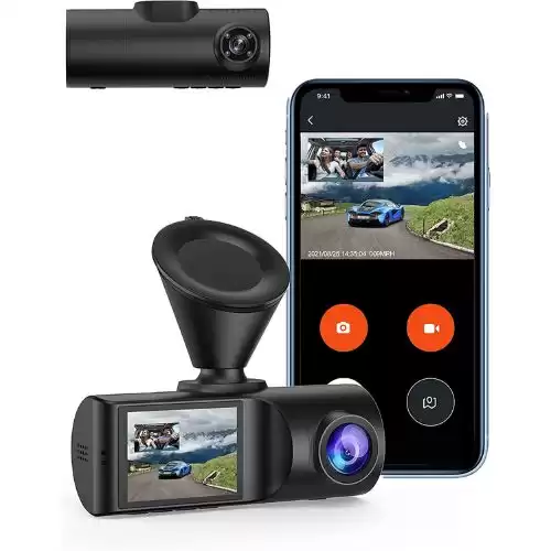 Dash Cam, Dual Dash Cam with Built-in GPS, 2.5K 2560x1440P@60fps Front and 1080P Cabin Dash Camera with Dual Sensor, App Control, 24hr Parking Mode, Infrared Night Vision