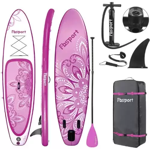 FBSPORT Premium Inflatable Stand Up Paddle Board, Yoga Board with Durable SUP Accessories & Carry Bag | Wide Stance, Surf Control, Non-Slip Deck, Leash, Paddle and Pump for Youth & Adult