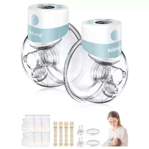 Double Wearable Electric Breast Pump,Low Noise&Hands-Free Breast Pump,Rechargeable Portable 2pc with Massage and Pumping Mode,9 Levels,LCD Display Memory Function,Can Be Worn in-Bra, 24mm