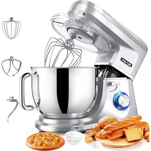 CHeflee Stand Mixer, 7.5 Quart Electric Mixer 6+P Speed 660W Tilt-Head Kitchen Food Mixers with Dough Hook, Mixing Beater, Whisk, & Splash Guard for Baking, Cake, Cookie, Kneading, Silver