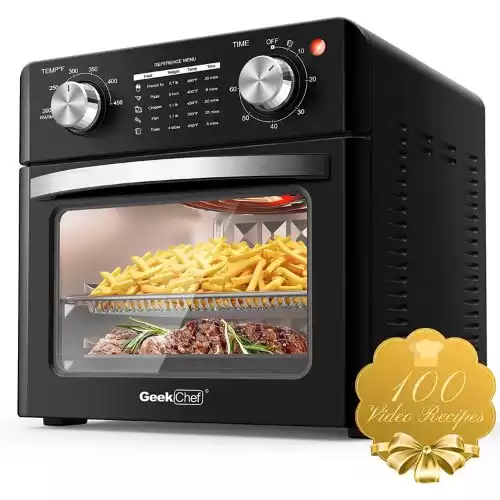 Geek Chef Air Fryer 10QT, Countertop Toaster Oven, 4 Slice Toaster Air Fryer Oven Warm, Broil, Toast, Bake, Air Fry, Oil-Free, Black, Perfect for Countertop