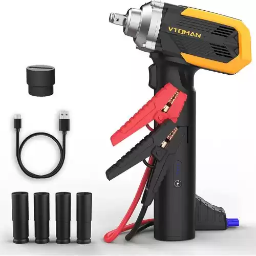 VTOMAN ToolCore V700 Impact Wrench with Battery Jump Starter, 516 Ft-lbs (700 N.M) Portable 1/2 Cordless Impact Gun with Sockets and Jack Sleeve, PD 30W Quick Charge, LED Light, LIFEBMS Battery Pack