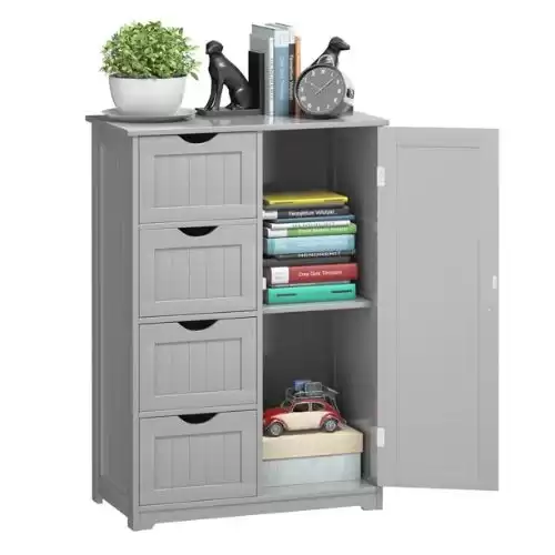 Costway Wooden 4 Drawer Bathroom Cabinet Storage Cupboard 2 Shelves Free Standing