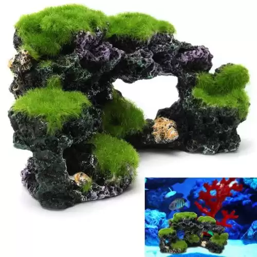 Aquarium Mountain View Coral Reef Moss Rock Cave Stone Fish Tank Ornament Decor 6.3x3.5x3.3 inch