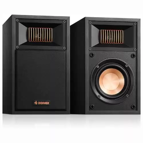 Donner Passive Bookshelf Speakers Pair, 2-Way Stereo Speakers for Home Theater/Surround Sound Speaker System with HiFi Vocal, 40W RMS 4 inch Wall Mount Wooden Speakers, Black