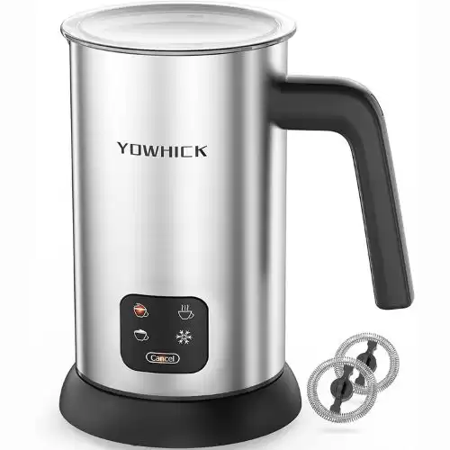 YOWHICK Milk Frother, 4-in-1 Electric Milk Steamer Stainless Steel,10.1oz/300ml Large Capacity, Automatic Hot/Cold Foam Maker and Milk Warmer for Latte, Cappuccinos, Macchiato, Hot Chocolate,120V