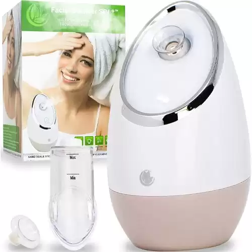 Facial Steamer SPA+ by Microderm GLO - Best Professional Nano Ionic Warm Mist, Home Face Sauna, Portable Humidifier Machine, Deep Clean & Tighten Skin, Daily Hydration for Maximum Serum Absorption