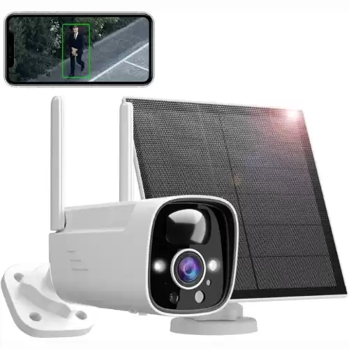 Rraycom BW5 No Monthly Fee Security Camera Wireless Outdoor with 2K Color Night Vision, Solar Powered Surveillance Camera with IP65, 2 Way Audio, Spotlight & Siren, SD/Cloud Storage, AI Detection