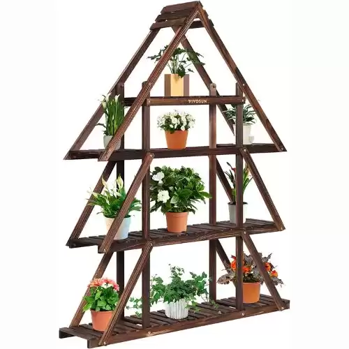 VIVOSUN Plant Stand, 4-Tier Indoor Plant Shelf for Multiple Pots, Tiered Wooden Flower Holder, Plant Rack for Gardens, Balconies, Patios, Corners, Windows, and Living Rooms