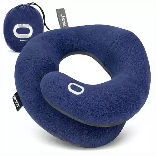 BCOZZY Neck Pillow for Travel Provides Double Support to The Head, Neck, and Chin in Any Sleeping Position on Flights, Car, and at Home, Comfortable Airplane Travel Pillow, Large, Navy