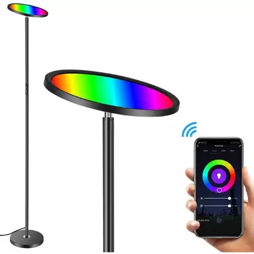 Floor Lamp, HueLiv Super Bright RGBW Smart WiFi LED Floor Lamp for Reading, Dimmable Torchiere, for Living Rooms Bedrooms, for DIY, Compatible with Alexa & Google Home, Black, 25W