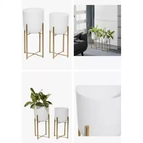 COSMO BY COSMOPOLITAN Contemporary White & Gold Floor Planters - Set of 2