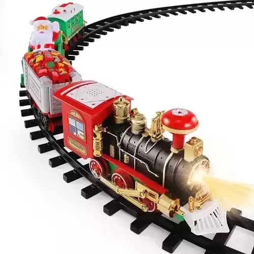 TEMI Train Set Toys Around Tree, Electric Railway Train Set w/ Locomotive Engine, Cars and Tracks, Battery Operated Play Set w/ Lights and Sounds, Christmas Spirit Gift for Kids Boys Girls