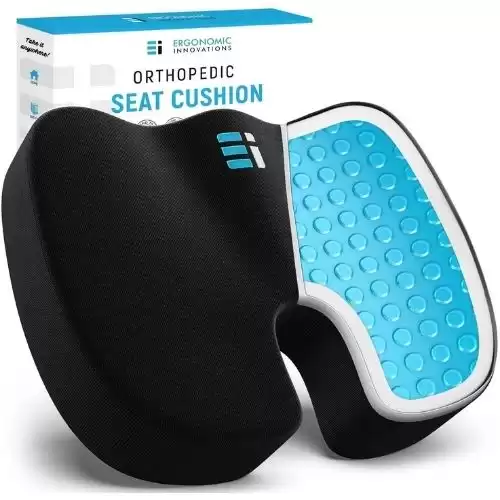 ERGONOMIC INNOVATIONS Gel Enhanced Memory Foam Seat Cushion for Office Chair, Coccyx Lower Back Support Tailbone Pain Relief Cushions, Work Chair Pad Pillow, Sciatica, Butt, Desk Chair Cushion