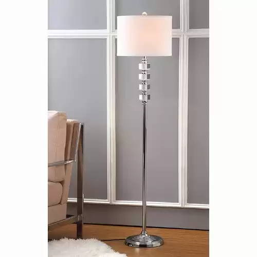 SAFAVIEH Lighting Collection Lombard Street Clear Crystal/ Chrome 60-inch Living Room Bedroom Home Office Standing Floor Lamp (LED Bulb Included)